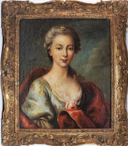 ECOLE FRANCAISE XIXème Portrait de femme dans le goût du XVIIIè, huile sur toile ...
