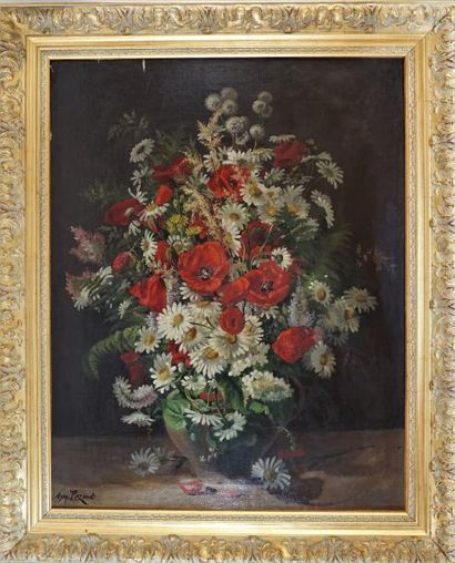 Aymar Alexandre PEZANT (1846-1916) Bouquet de fleurs. Huile sur toile, dans un cadre...