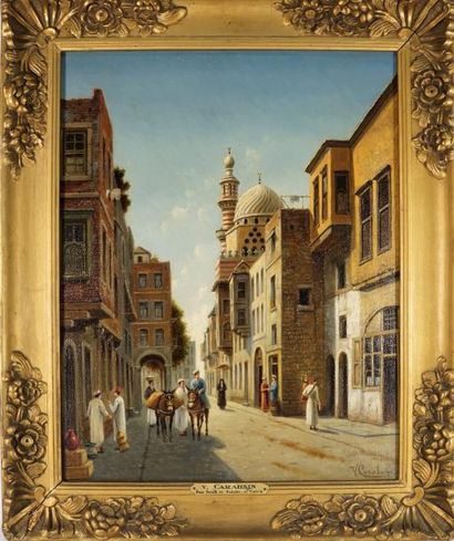 Victor CARABAIN (c.1863-1942). Souk au Caire. Huile sur toile signée. 40 x 50 cm