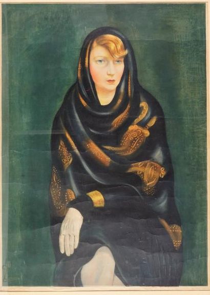 Moïse KISLING (1891-1953) "Madame Le Bec" .Aquatinte en couleur, épreuve d'artiste...