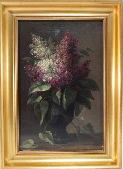 A . LION Bouquet de lilas huile sur toile signée et datée 41 x 27
