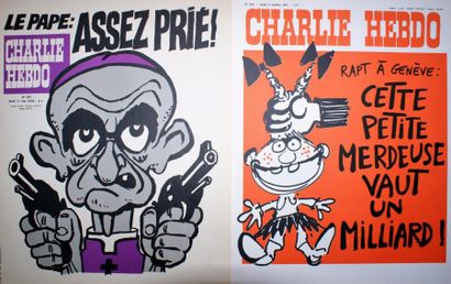 CHARLIE HEBDO - CABU & REISER (4 affichettes) 4 Affichettes kiosque de 1977 & 1978...