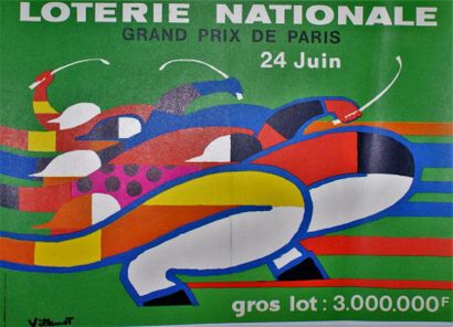 VILLEMOT Bernard (1911-1990) LOTERIE NATIONALE Ensemble de 2 affichettes -Imp.Jean...