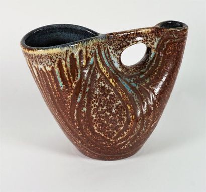 ACCOLAY Vase double en céramique émaillée, signé. H 18 cm.