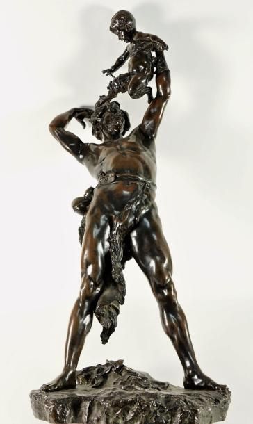 Léopold Clément STEINER (1853-1899) Groupe en bronze à patine brune, figurant un...