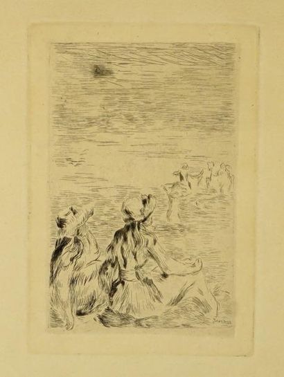 Pierre Auguste RENOIR (1841-1919) Sur la plage à Berneval gravure en noir 17x 13...