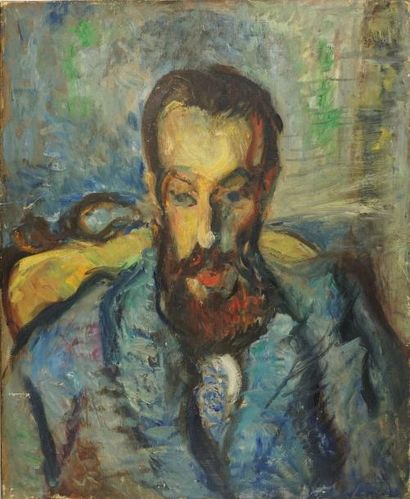 Ecole XXème Portrait d'homme à la barbe  huile sur toile 61 x 50 cm