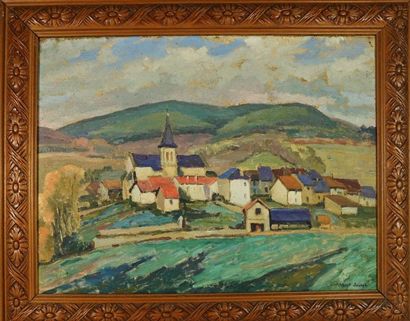 Albert JOSEPH. Vue de village. Huile sur toile signée en bas à droite. 46 x 61 c...