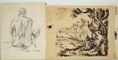 Roger Grillon (1881-1938) Lot de dessins et études préparatoires. Thêmes divers