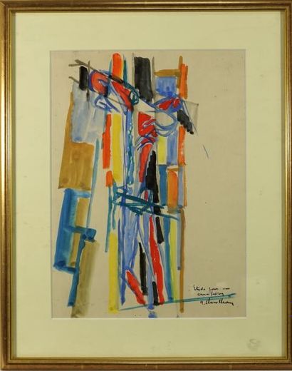 Jean CHEVOLLEAU (1924-1996). Etude pour une crucifixion. Aquarelle signée en bas...