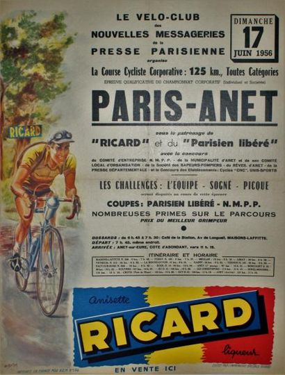 POTIER G RICARD.”Course cycliste PARIS-ANET”.Juin 1956 Editée par l’imprimerie Spéciale...