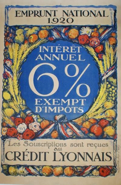 BOIGNARD C CRÉDIT LYONNAIS.”EMPRUNT NATIONAL 1920”. Imp.Lapina, Paris - 115 x 78...