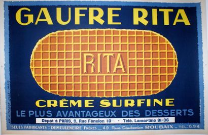 ANONYME GAUFRE RITA.”Crême surfine...le plus avantageux des desserts”.Vers 1930 Affiches...