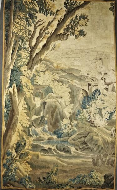 Aubusson XVIIIème Tapisserie figurant un paysage escarpé 223 x 133 cm