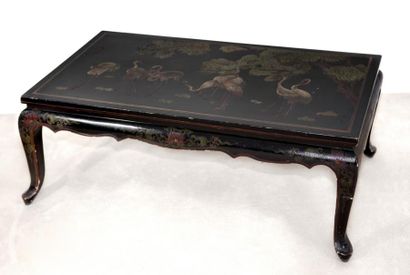 Table basse rectangulaire en bois laqué noir,...