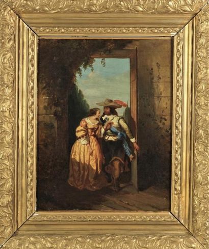 ECOLE FRANCAISE XIXè Scène galantes Paire d'huiles sur toiles 41x33 cm (réentoilées)....