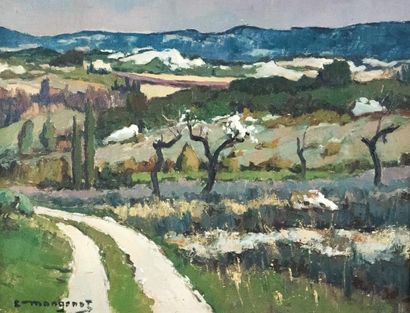 Emile MANGENOT (1910-1991) "Paysage sauvage de Provence ». Huile sur toile signée...
