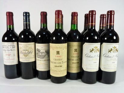 null Lot composé de 10 bouteilles Bordeaux divers dont CHATEAU LASALLE 2000 1 bouteille...