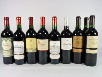 null Lot composé de 9 bouteilles Bordeaux divers dont LESTRILLE CAP MARTIN 1999 2...