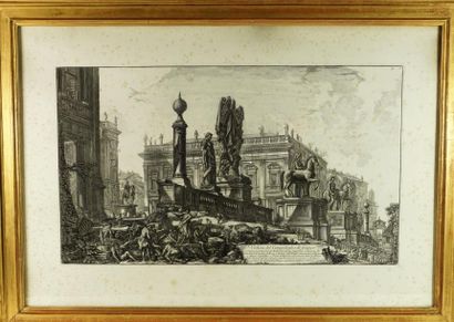Gravure en noir XIXème Veduta del Campidoglio...