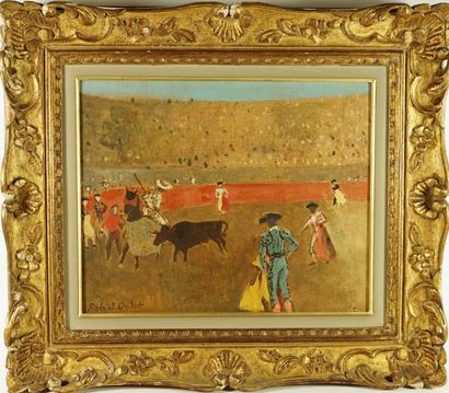 Roland OUDOT (1897-1981) La corrida, Huile sur toile signée en bas à gauche. 32 x...