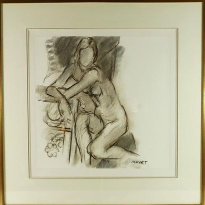 Dominique MAYET (1925) Etude de nu, Crayon sur papier signé 49 x 42 cm