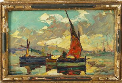 Louis PASTOUR ( 1876-1948) Les voiliers huile sur panneau 17 x 24 cm