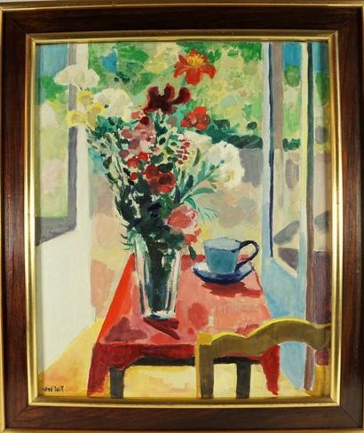 René TEIL (1910-1985) Bouquet de fleurs, Huile sur toile signée en bas à gauche....