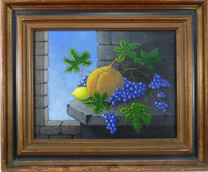 Jacques CORTELLARI (1942-2002) Fruits au citron nature morte Huile sur toile 27 x...