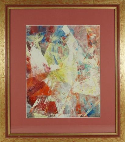 DELMOTTE Composition abstraite, gouache signée .27 x 22 cm