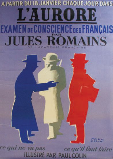 COLIN PAUL (1892-1985) L'AURORE. "EXAMEN de CONSCIENCE des FRANÇAIS par Jules Romains".
Vers...