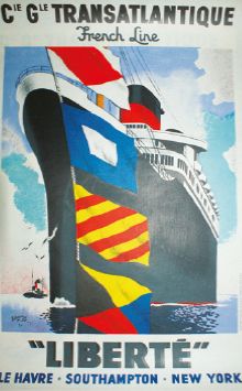 COLLIN Edouard (1906-1983) French Line.LIBERTÉ."LE HAVRE-SOUTHAMPTON-NEW-YORK".1950
Editions...