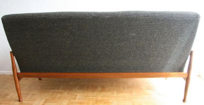 Edition GUY ROGERS Sofa 3 places modèle Manhattan en teck, lainage d'origine anthracite...