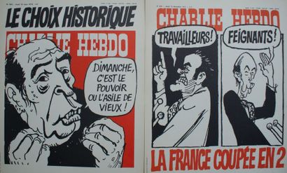 CHARLIE HEBDO - CABU & REISER (4 affichettes) 4 Affichettes kiosque de 1977 & 1978...