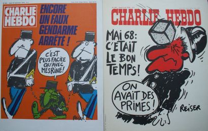 CHARLIE HEBDO - REISER (4 affichettes) 4 Affichettes kiosque de 1978 et 1979 La Téléimpression,...