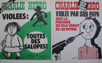 CHARLIE HEBDO - WOLINSKI (4 affichettes) 4 Affichettes kiosque de 1978 La Téléimpression,...