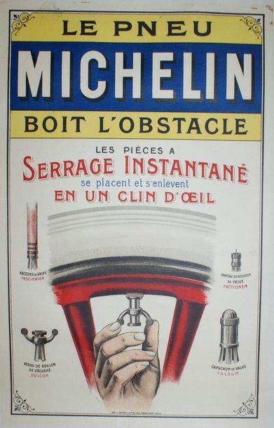 ANONYME (2 affiches) LE PNEU MICHELIN ”Boit l’obstacle - Pièces à serrage instantané”...
