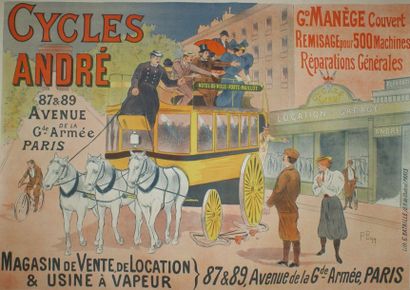 PORTE UNE SIGNATURE CYCLES ANDRÉ.”LOCATION-GARAGE, avenue de la Grande armée, Paris”....
