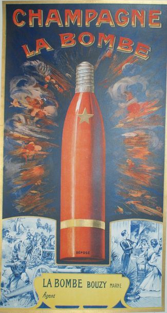 ANONYME CHAMPAGNE LA BOMBE, Bouzy, Marne H.Bouquet, Paris - 53 x 30 cm - Entoilée,...