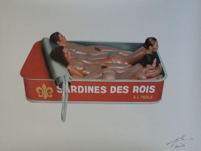 ANONYME SARDINES DES ROIS “à l’huile” Mourlot, Paris - 55 x 75 cm - Porte une signature...