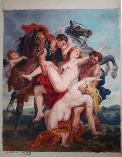 Eugène Péchaubès (1890-1967) attribué à « Cavaliers et nues », huile sur toile non...