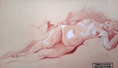 Eugène Péchaubès (1890-1967) attribué à « Étude de nu », dessin à la sanguine, cachet...
