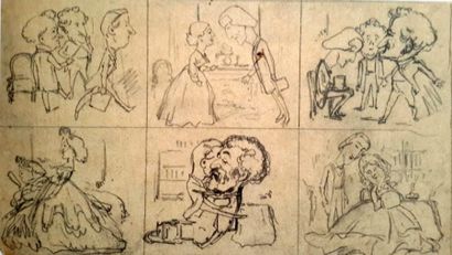 Alfred GREVIN (1827-1892) « Caricature/illustration », dessin à mine de plomb sur...