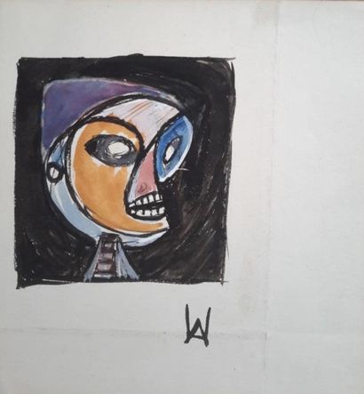 Willy ANTHOONS (1911-1982) « Masque », gouache, signé des initiales « WA » en bas...