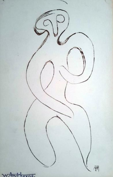 Willy ANTHOONS (1911-1982) « Personnage », dessin à l'encre carbone, portant cachet...