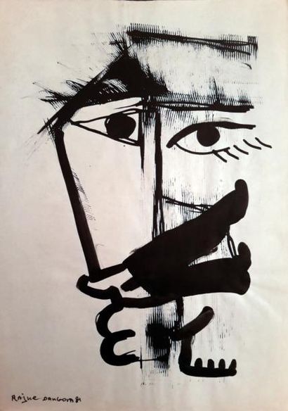 Rajne Dangova (1945-) « Personnages cubistes », lot de trois dessins à l'encre, signée...
