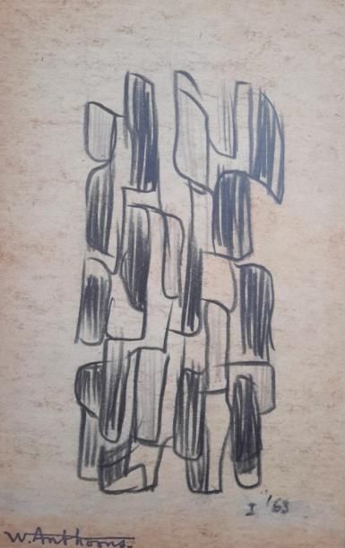 Willy ANTHOONS (1911-1982) « Abstraction », dessin à la mine de plomb, portant cachet...