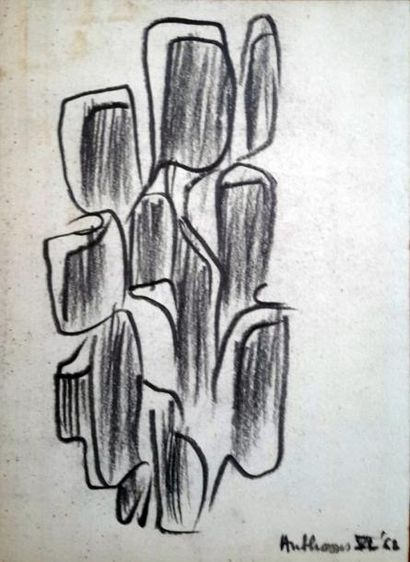 Willy ANTHOONS (1911-1982) « Abstraction », dessin à la mine de plomb, portant cachet...