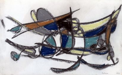 Patrice Jordan (1944-) « Abstraction », pastels gras, signé et daté en bas à droite...