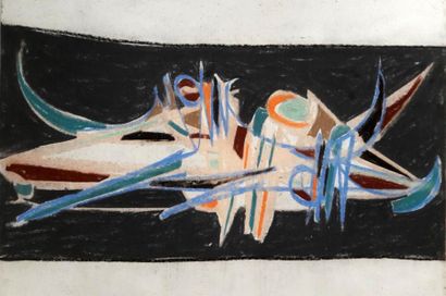 Patrice Jordan (1944-) « Abstraction », pastels gras, 45 x 56 cm